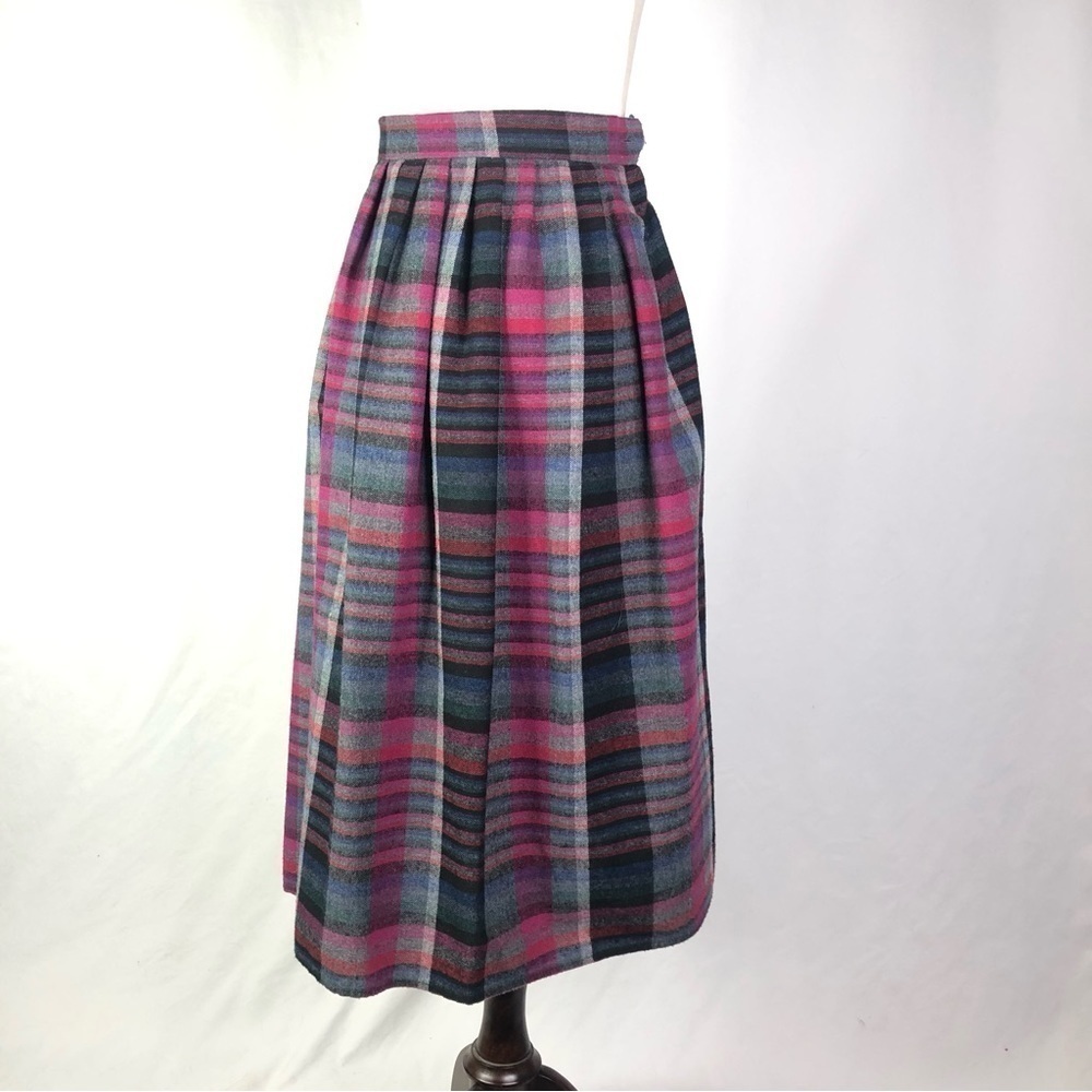 VINTAGE plaid wool blend midi skirt dark academia XS
